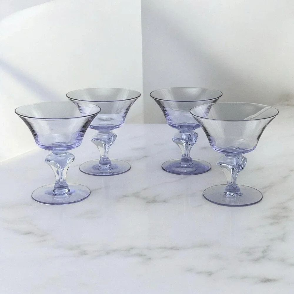 Tiffin Twilight Neodymium Glass Purple/Blue 4 Champagne Coupes Sherbets #17578